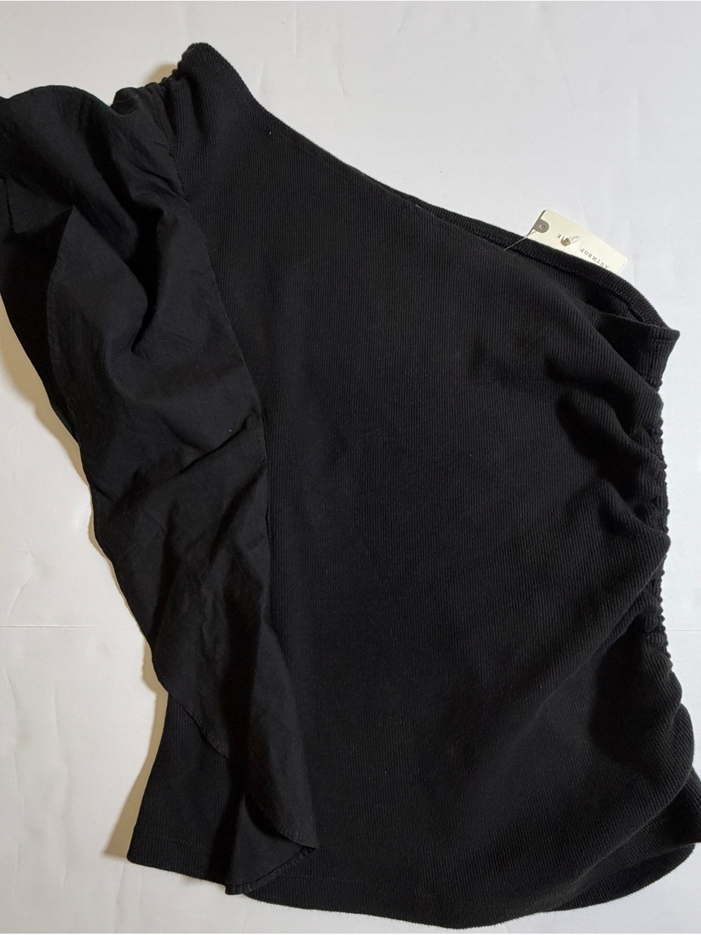 Anthropologie Black One-Shoulder Ruffle Top